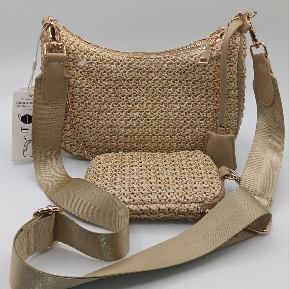 Urban Expressions Beige Woven Crossbody Bag Set - Picture 15 of 15